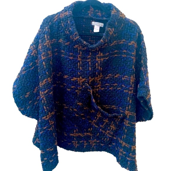 Women’s Poncho WORLD MARKET Navy Boucle Knit Cape One Size - Picture 1 of 6